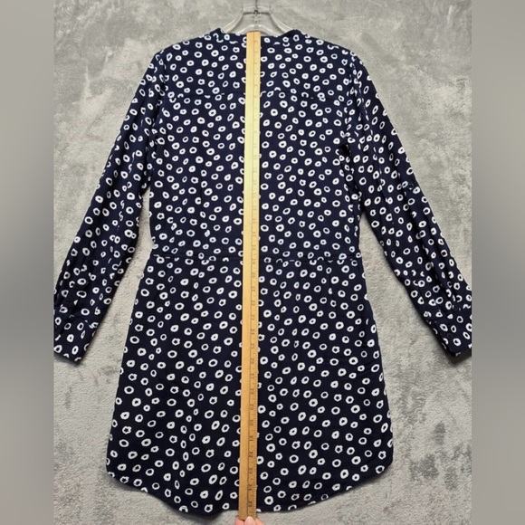 LOFT Blue White Dot Shirt Dress Small Lined Pockets Drawstring Waist - Picture 10 of 15